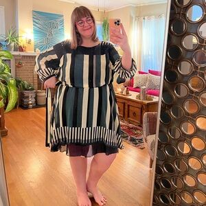 Anthropologie 2X Sunday in Brooklyn striped mini long sleeve dress